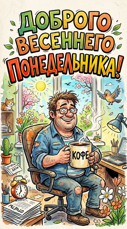 Оригинальный мем про доброе весеннее утро.