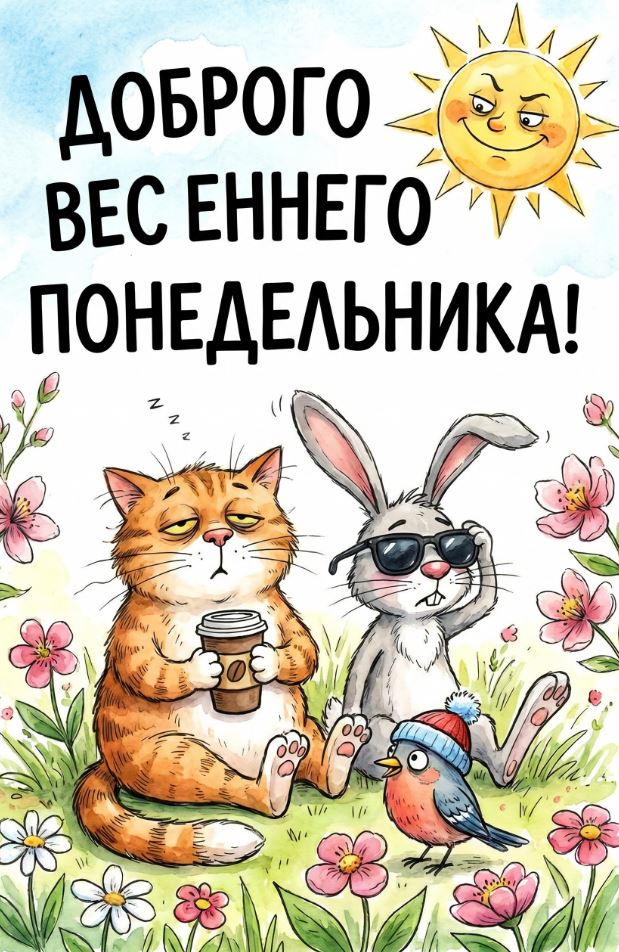 Веселый котик встречает весенний понедельник.