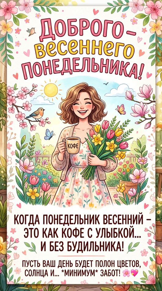 Весенний понедельник с пожеланием подруге.